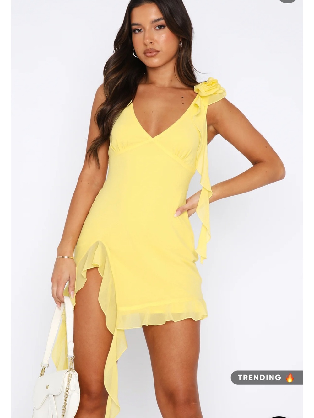 White Fox Boutique Sunny Yellow One-Shoulder Ruffle Mini Dress
